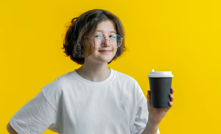A child holding a cup of coffee